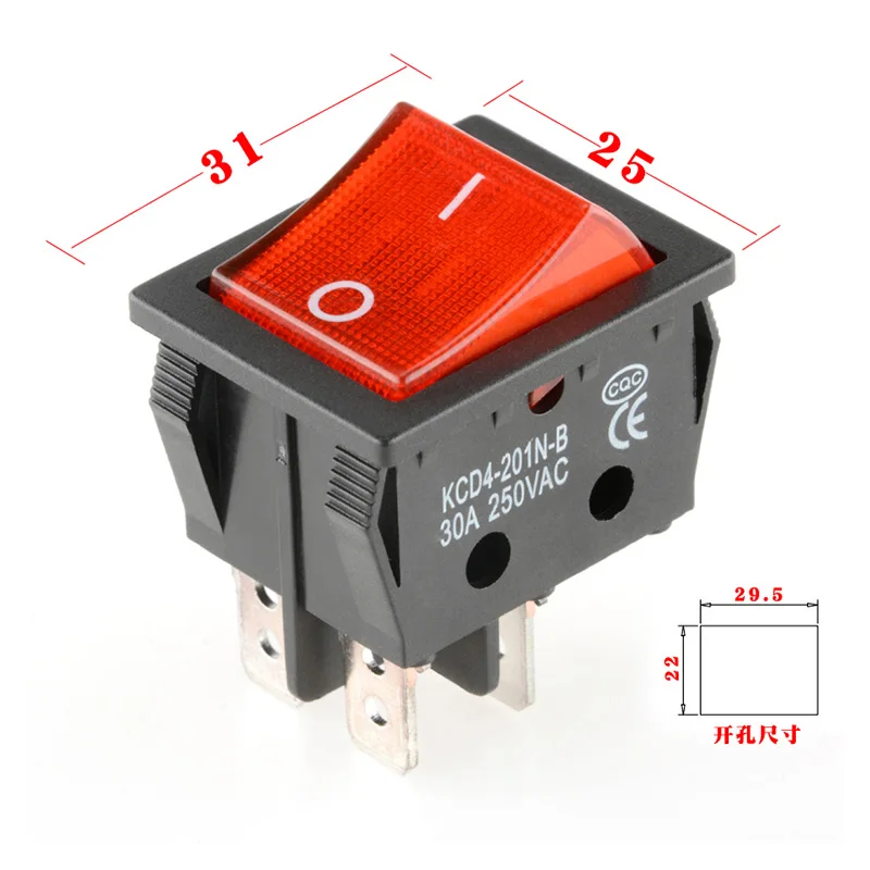 KCD4 Rocker Switch On e Off 6 pinos com LED, lâmpada, 10A, 16A, 250V, T85, 20A, 4Pin, luz para 2 posições, 220, 230V, 10A, foguete