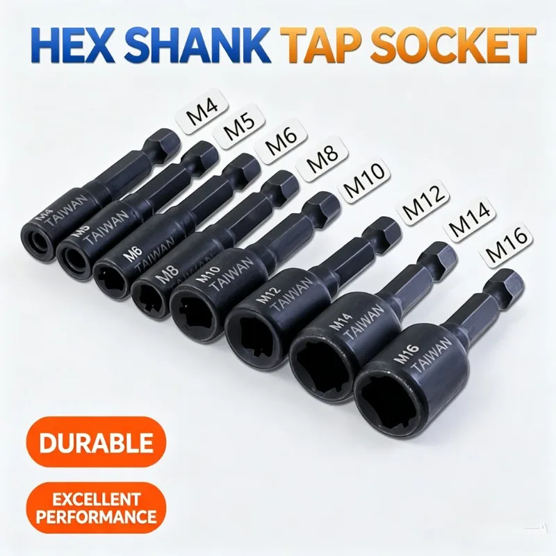 8Pcs Tap Die Socket Adapter 1/4 Inch Hex Shank Machine Screw Metric Plug Threading Tool For Electric Drill M4-M16