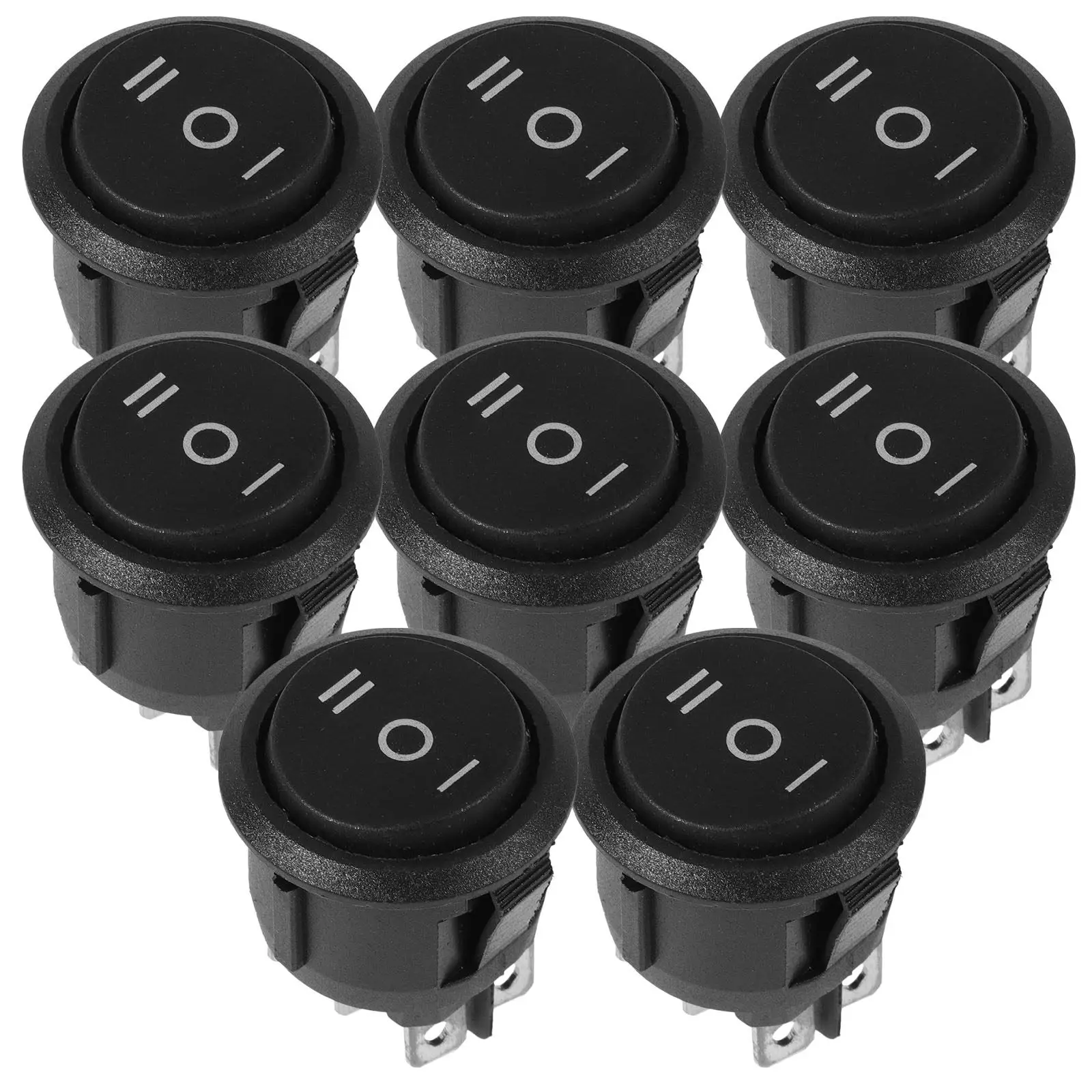 8Pcs Round Rocker Toggle Switch 3-Position Heavy-Duty for Car, Marine & Vehicle Electronic Control