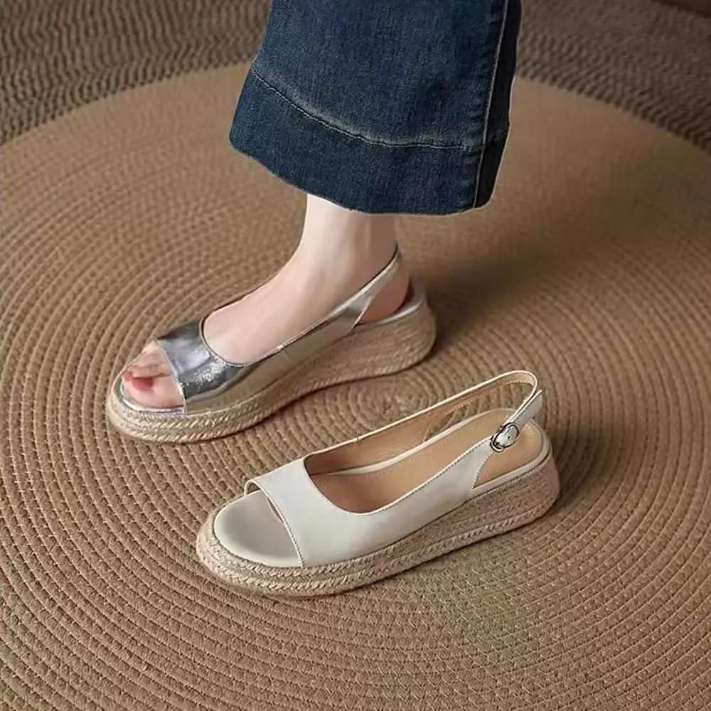 

Летние сандалии на танкетке с ремешком сзади, женские сандалии на танкетке, большие размеры 36–43, женские повседневные сандалии на высоком каблуке и платформе