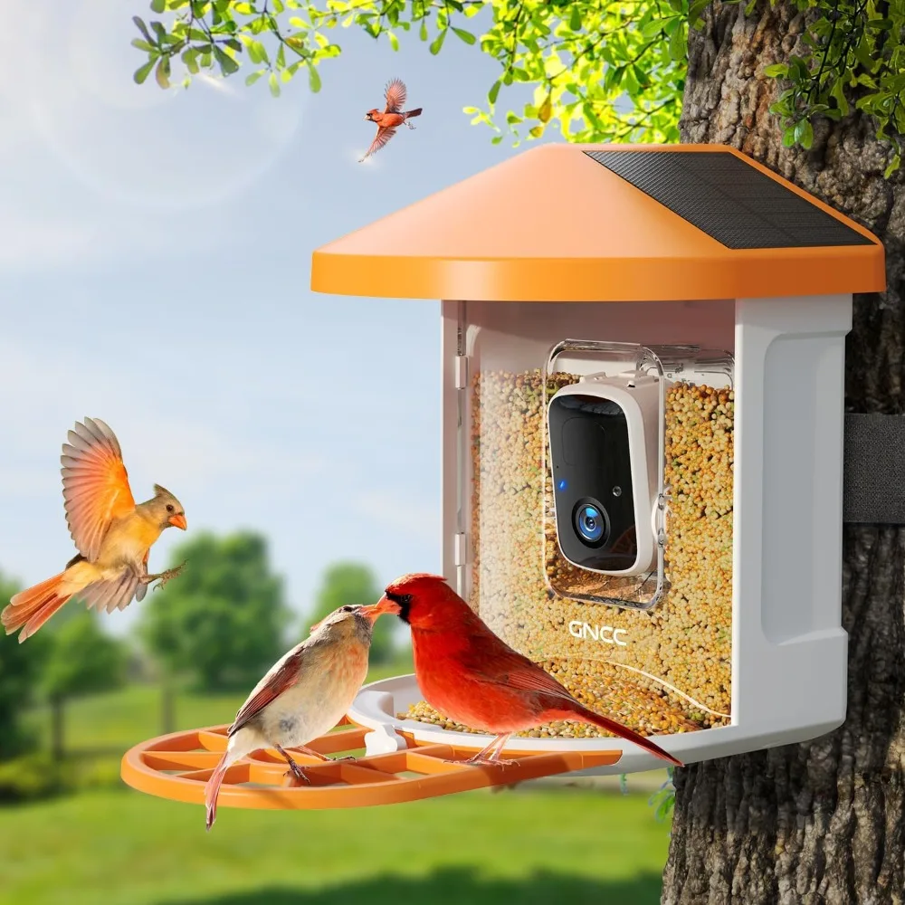 Smart Bird Feeder with Camera, 1080P Solar Wild Bird Feeders Squirrel Proof, Instant Notifications, AI Identify Bird Species,