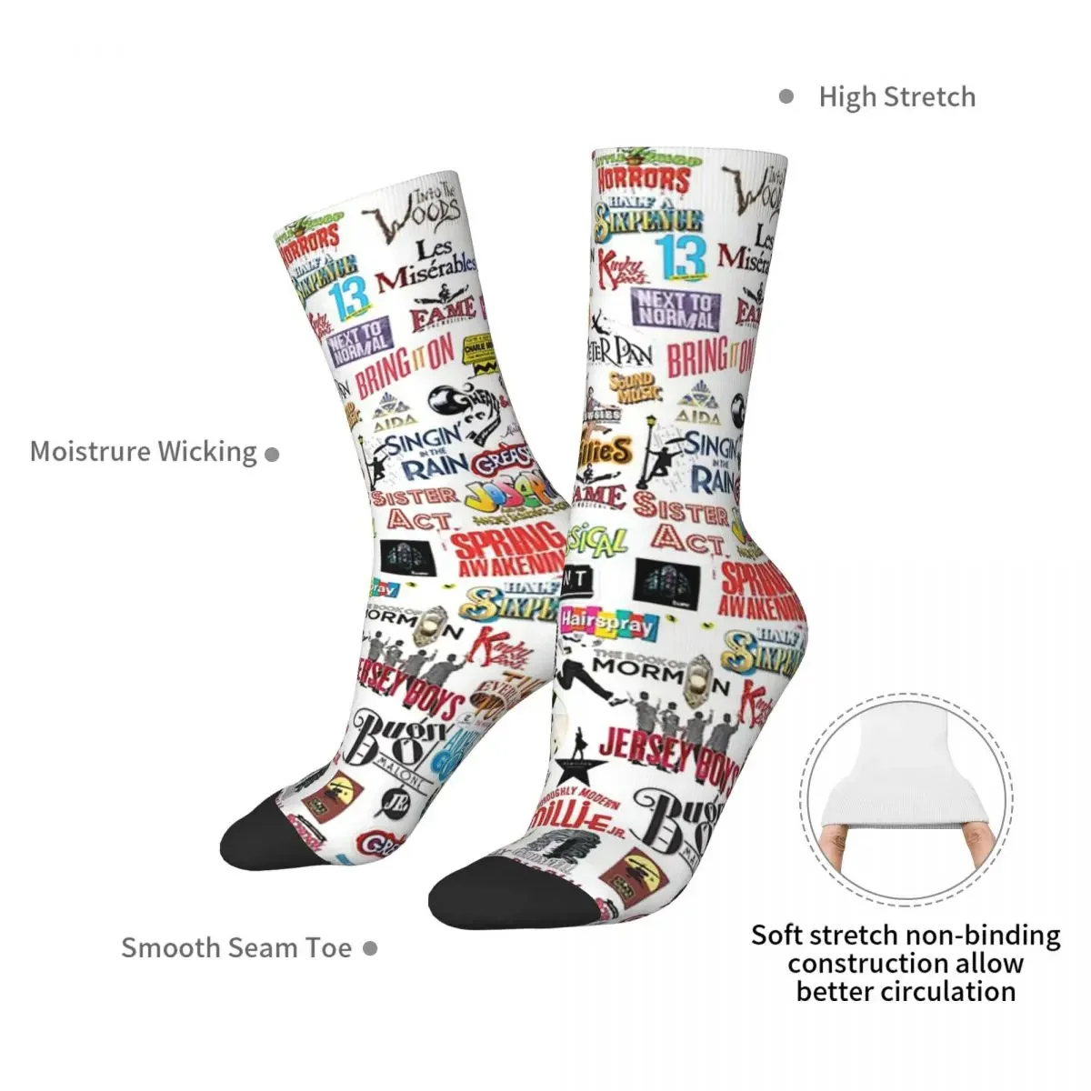 Chaussettes Harajuku avec logos musicaux pour hommes et femmes, bas super doux, chaussettes longues toutes saisons, accessoires pour cadeaux