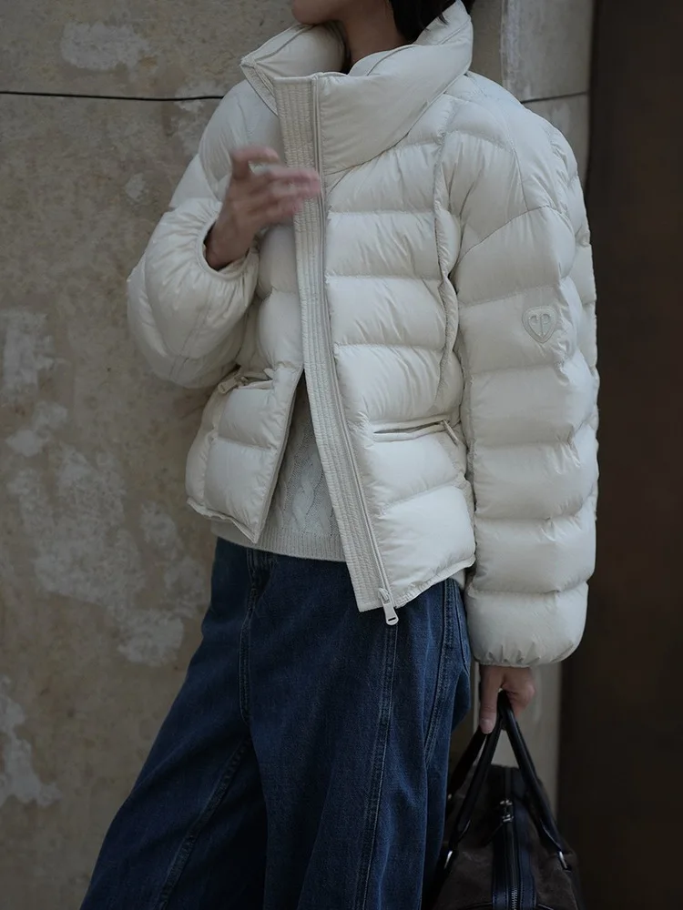 

Women's ort Straight Cut Goose down Jaet Warm Stand Collar Winter Outerwear Korean Sle Thiened Long Sve Zipper