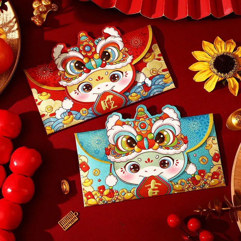 4Pcs Creative Spring Festival Red Envelope Cartoon Chinese Snake Year Lucky Money Bag Cute Fashion Red Packets New Year Gifts