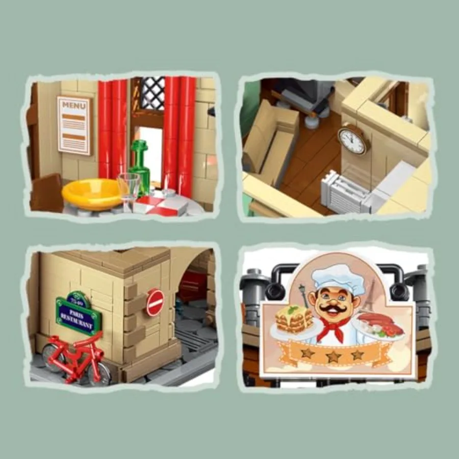 Restaurants in Paris with Lights Building Kit Street Scene Series Building Blocks Set Great Gift for Teens and Adults 3104PCS+