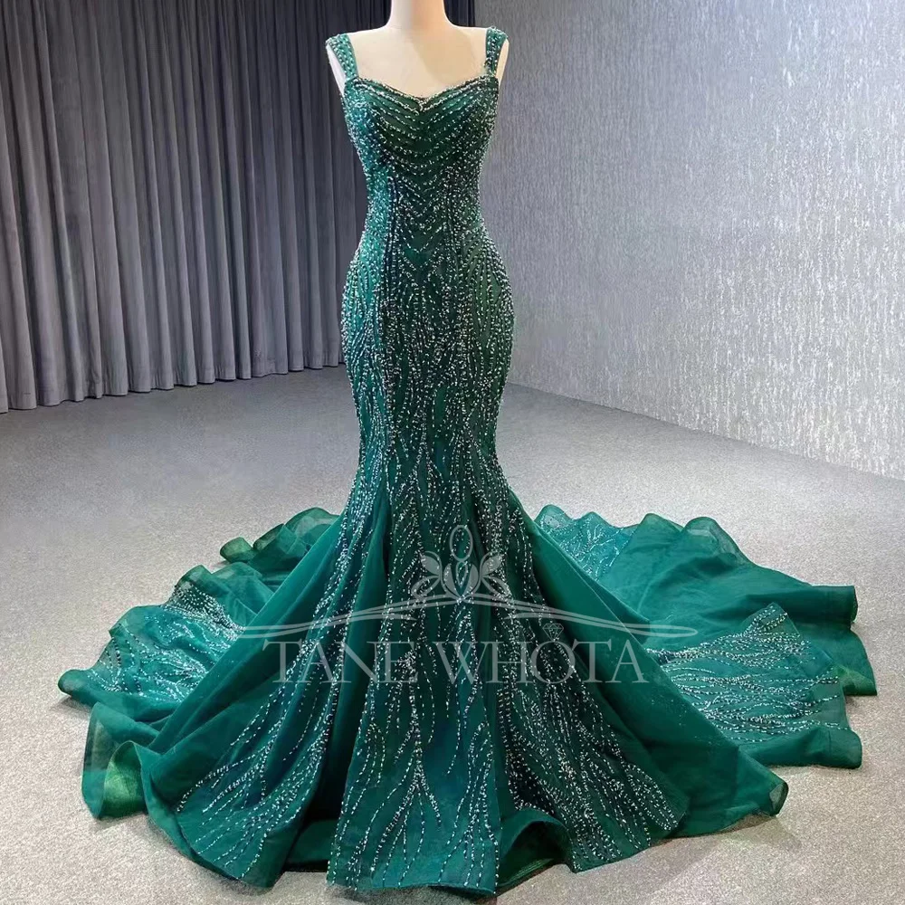 Luxury Green Sequined Sweetheart Sleeveless Evening Dress Lace-Up Back Sheath Fit Style For Women