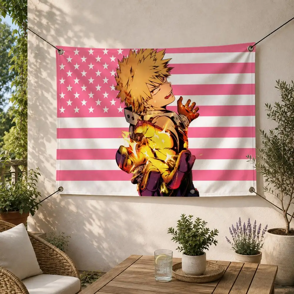 Action Anime Katsuki Bakugo Flags Decorative Flag Banner for Outdoor Garden Yard Camping Party Home Wall Hanging Decor