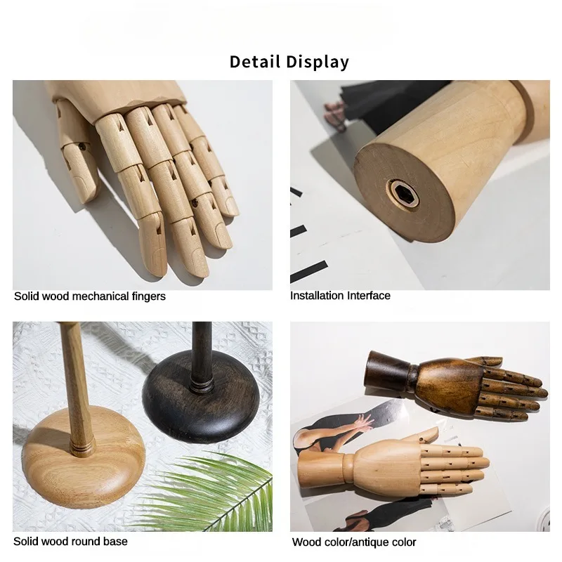 Wood Mannequin Dummy Hand Display for Jewelry Bag Manikin Hands Model with Jointed Fingers for Sale