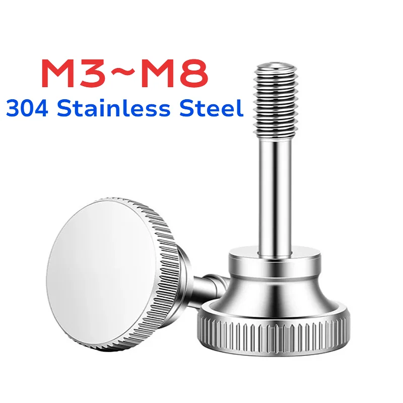 M3 M4 M5 M6 M8 304 Stainless Steel Knurled High Step Head Hand Tighten Thumb Screws Captive Screw Thumb Half Thread Bolt