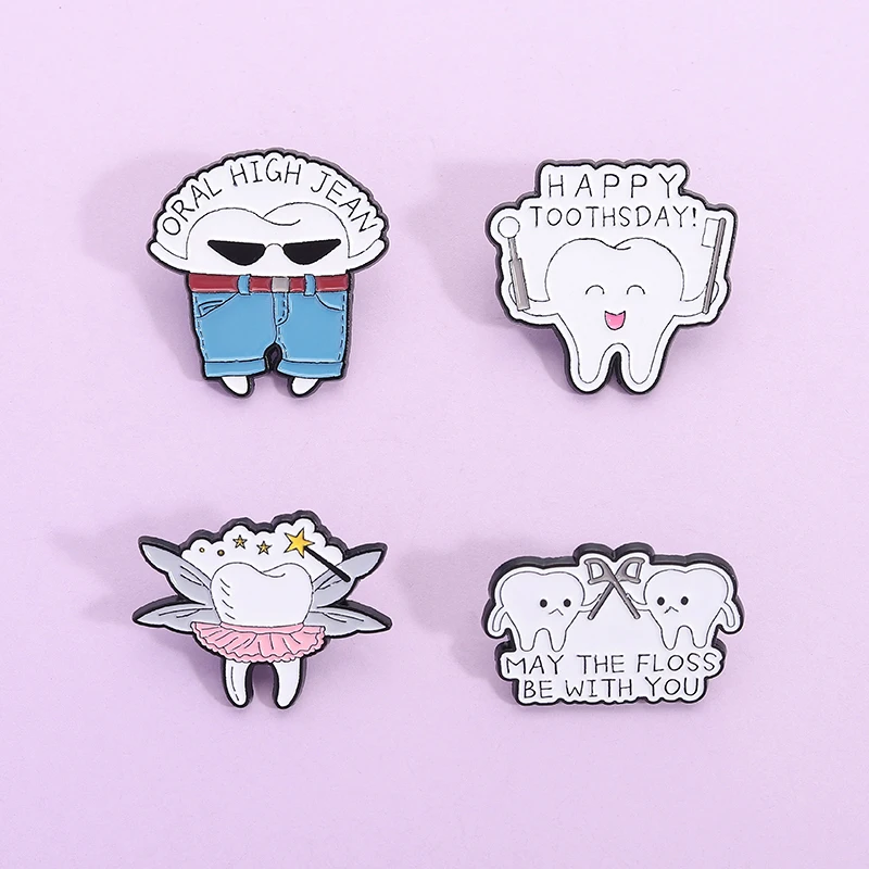 

Happy Toothsday Funny Quotes Enamel Pins Cartoon Creative Teeth Brooches Lapel Backpack Badge Jewelry Gift for Dentist Friends