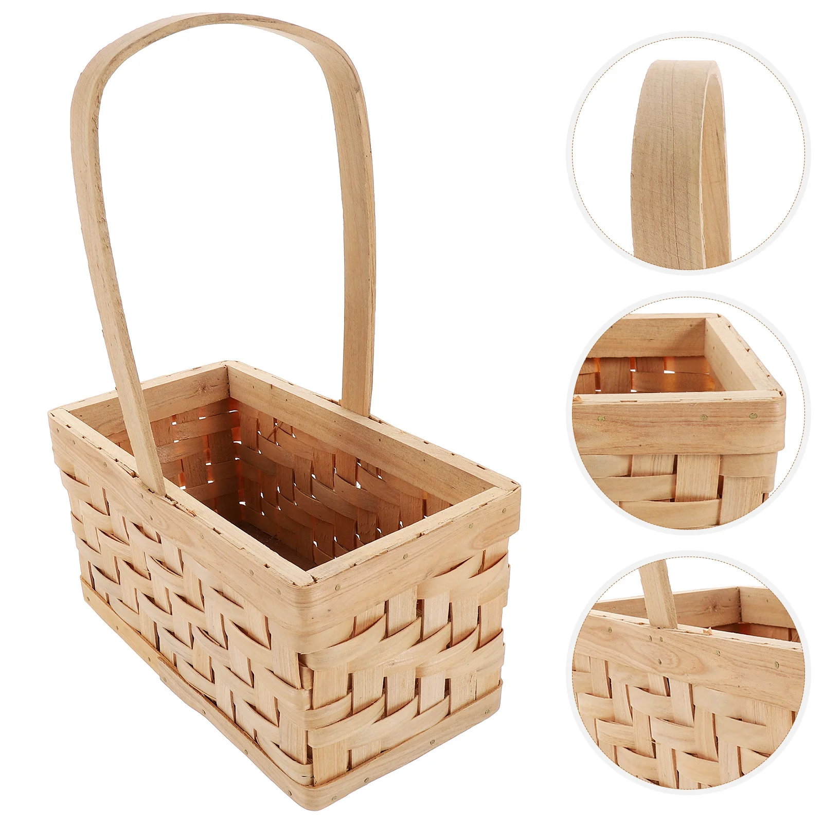 

Wooden Flower Basket Handwoven Decorative Rustic Basket for Wedding Flower Arrangement Gift Wrap and Multi-Purpose Storage
