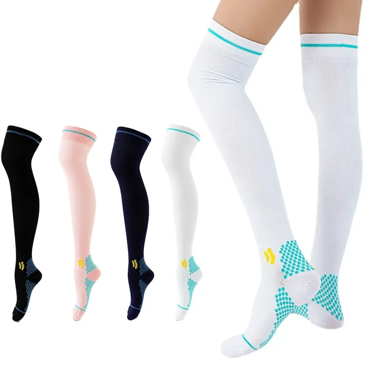 Chaussettes de compression de sport arc-en-ciel pour hommes et femmes, chaussettes unisexes pour l'extérieur, la course à pied, le vélo, la protection des genoux, l'articulation du genou, anti-fatigue, nouveau