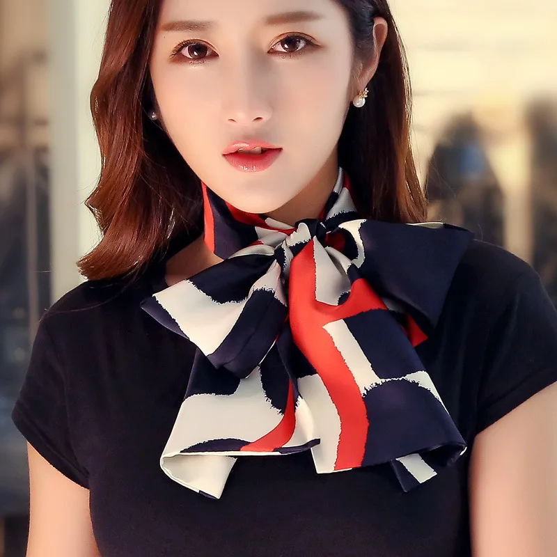 Luxury Design Print Silk Ribbon Scarf Women Soft Satin Hair Bag Scarf Foulard Skinny Scarves Female Neckerchief Headband