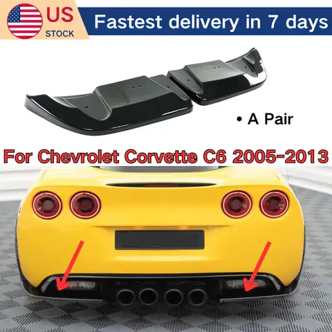 For Chevrolet Corvette C6 2005-2013 Rear Bumper Corner Side Splitters Glossy Black Carbon Fiber Print Body Kit Car Accessories
