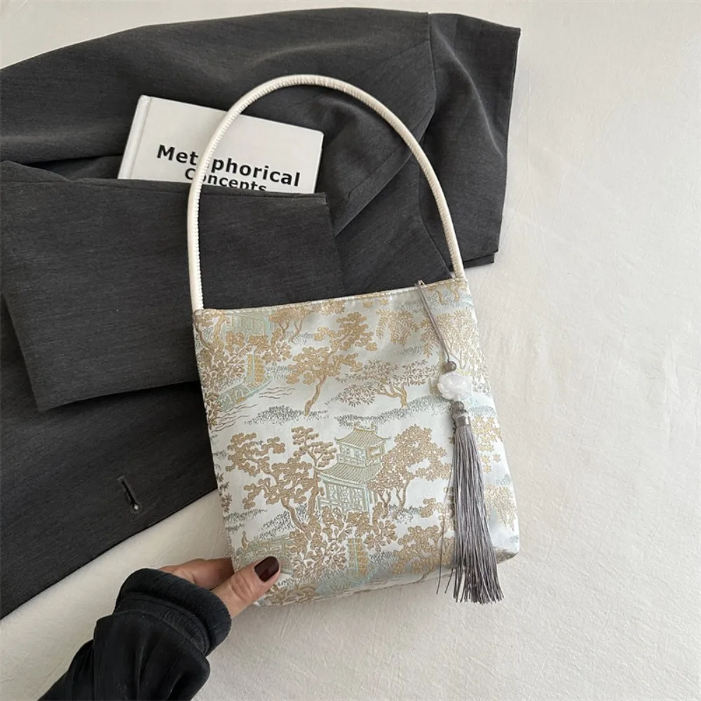 Cute Printed Embroidery Shoulder Bag Handbag Floral Hanfu Bucket Bag Tote Bag Large Capacity New Chinese Style Handbag Girls