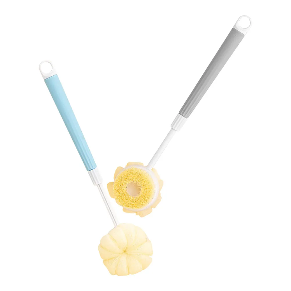 

2pcs Retractable Bath Brush Long Handle For Shower Soft Bristle Back Scrubber Exfoliating Body Brush Double Sided Silicone