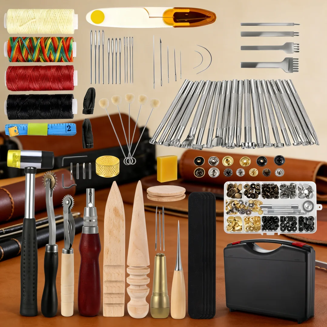 

24PCS Leather Craft Tools Set Leather Craft Tools punch Kit Stitching Working Stitching Groover Sewing Set