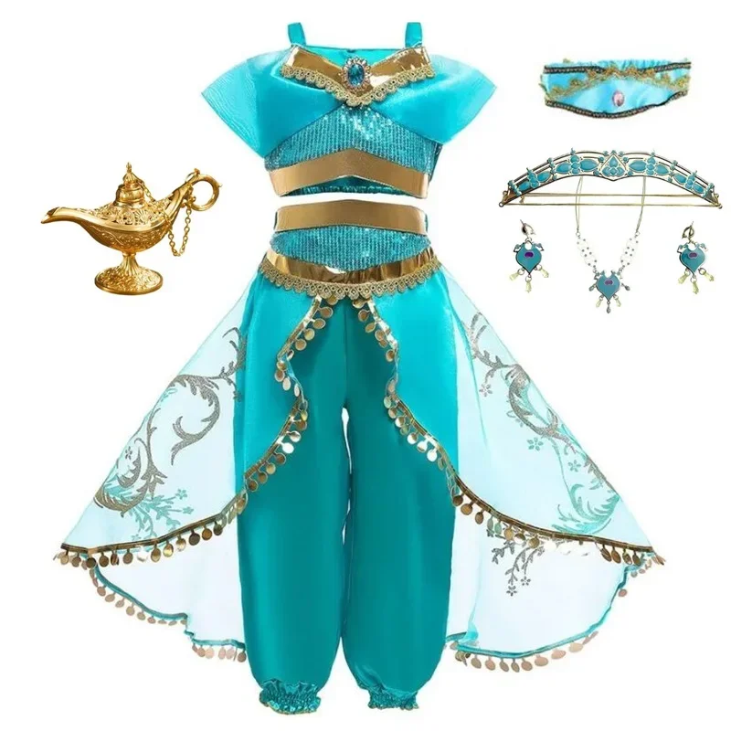 Fancy Girls Cosplay Jasmine Costume Aladdin Princess Dress Kids Magic Lamp Fancy Birthday Party Dresses Jasmine Clothes 3-10Yrs