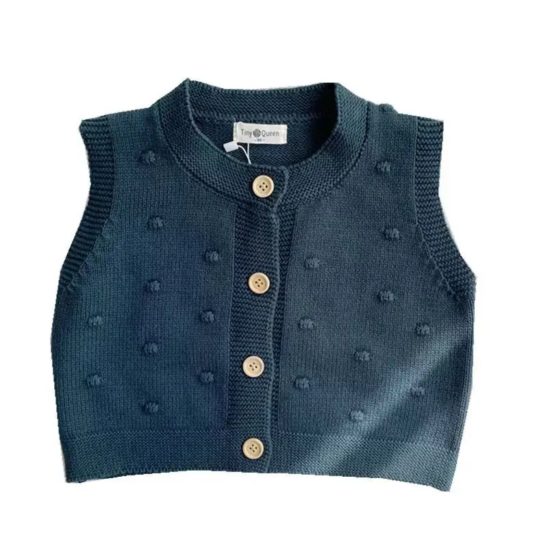 Kids Girls Knitted Cardigan Vest Children Spring Autumn Cotton Sweaters 2024 New Navy Yellow Winter Baby Girls Knitted Tops