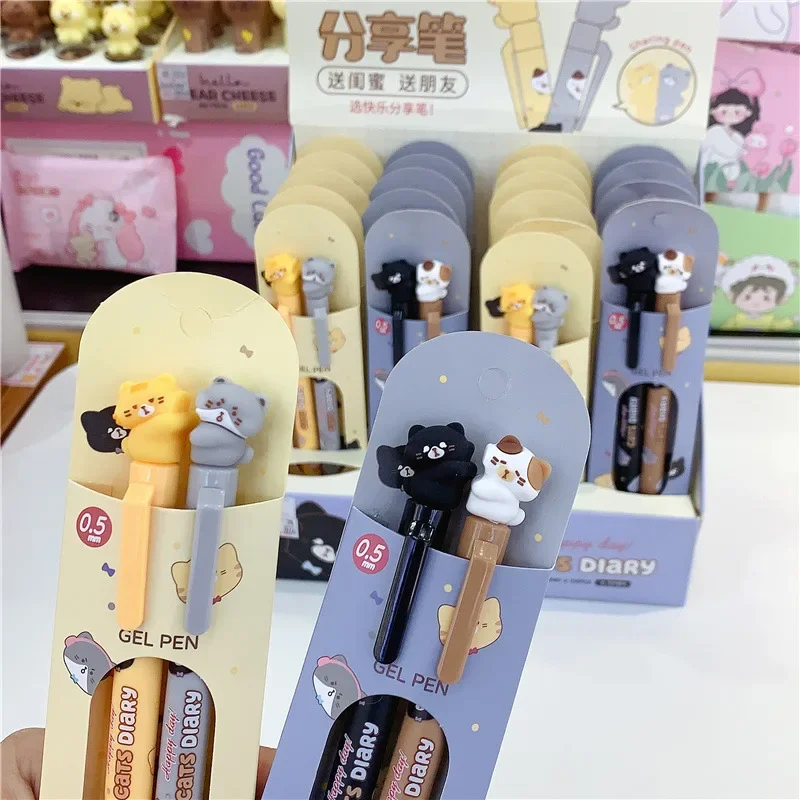 2pcs/set 0.5mm Black Ink Gel Pens Kawaii Cat Neutral Pens Korean Stationery Gift Cat Cute Ballpoint Pens Office School Supplies