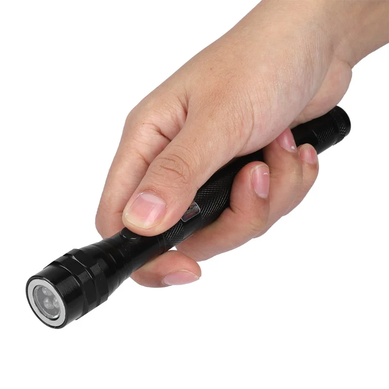 Multi Function Mini Flexible Telescopic LED Flashlight Rotatable Torch With Magnetic End(Black)