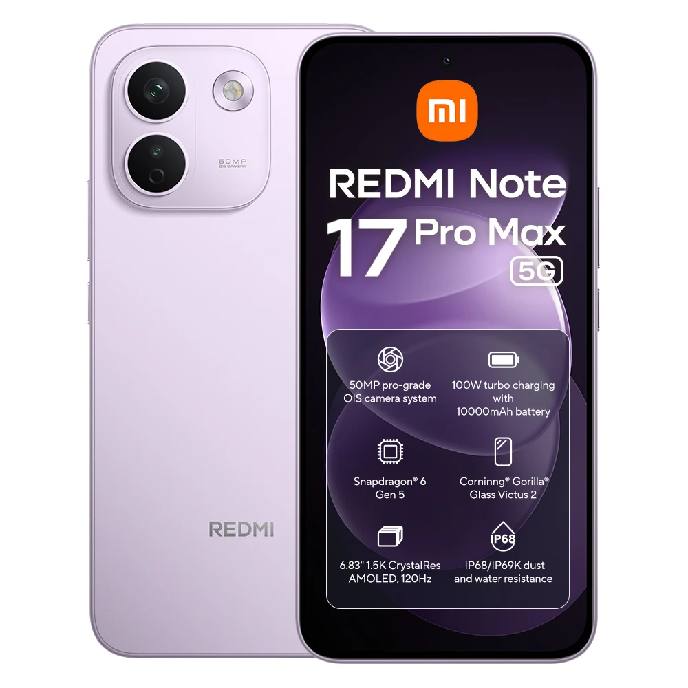Xiaomi Redmi Note 17 Pro Max 5G Smartphone, globale Version, 6,83" 120Hz AMOLED-Display, 9210mAh Akku, 100W HyperCharge, IP66/IP68 wasserdicht, Corning Gorilla Glass Victus 2, Snapdragon 6 Gen 5, 50MP