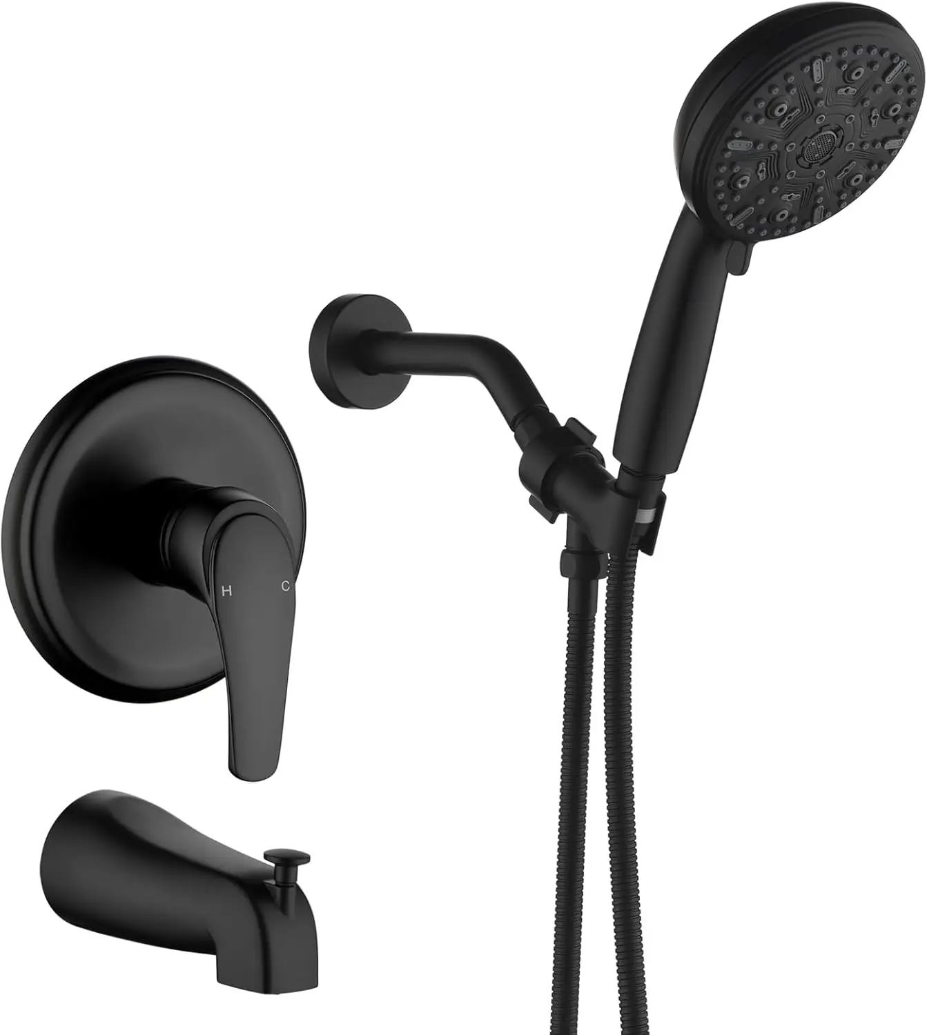 

Matte Black Shower Faucet Set with Handheld Spray and Tub Spout, 4.7 Inch Fixtures for Bathroom
