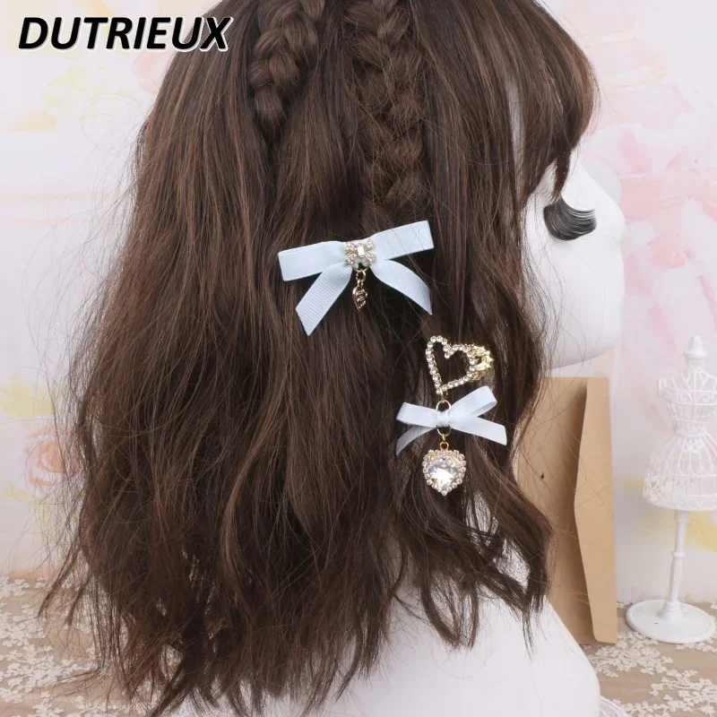 Lolita Hair Clip Japanese Style Rhinestone Accessories Bow Tie Pendant Fashion Barrettes Sweet Cute Hair Clips for Girls