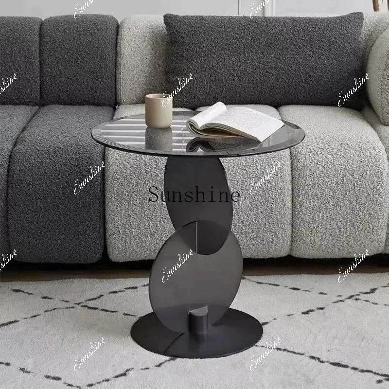 

Italian light luxury stainless steel glass home living room design sofa balcony corner FT