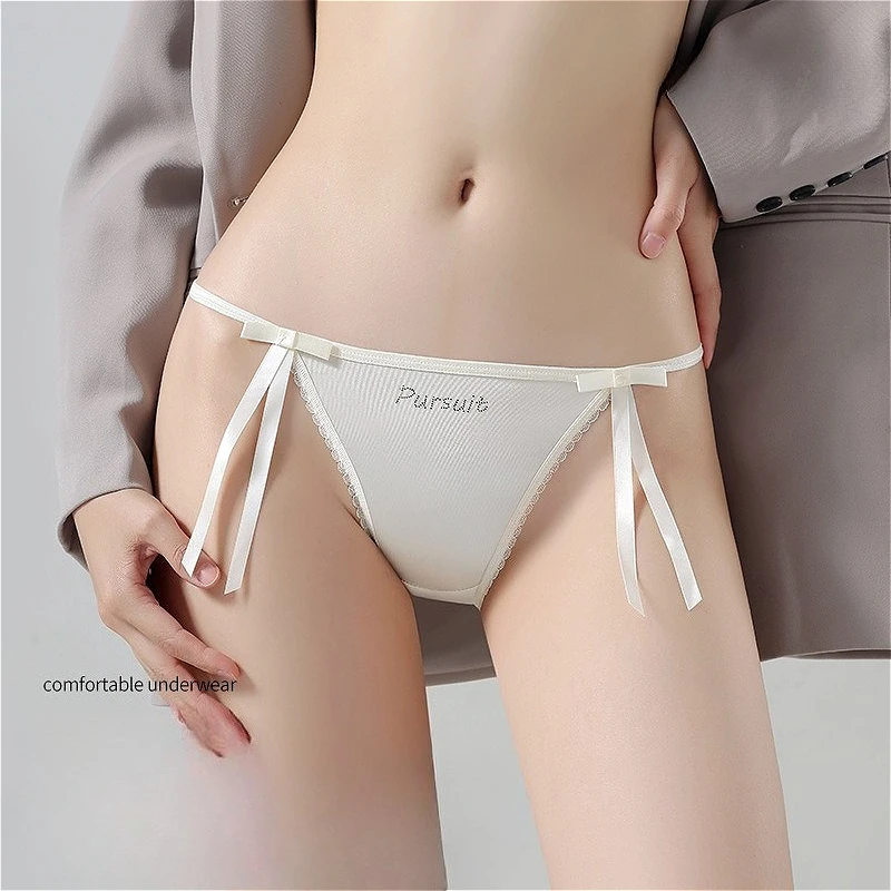 

Girls Satin Lace Underwear Bow-knot Sexy Women's Panties Cotton Crotch Low Waist Sexy Lingerie Briefs Transparent Трусы Женские