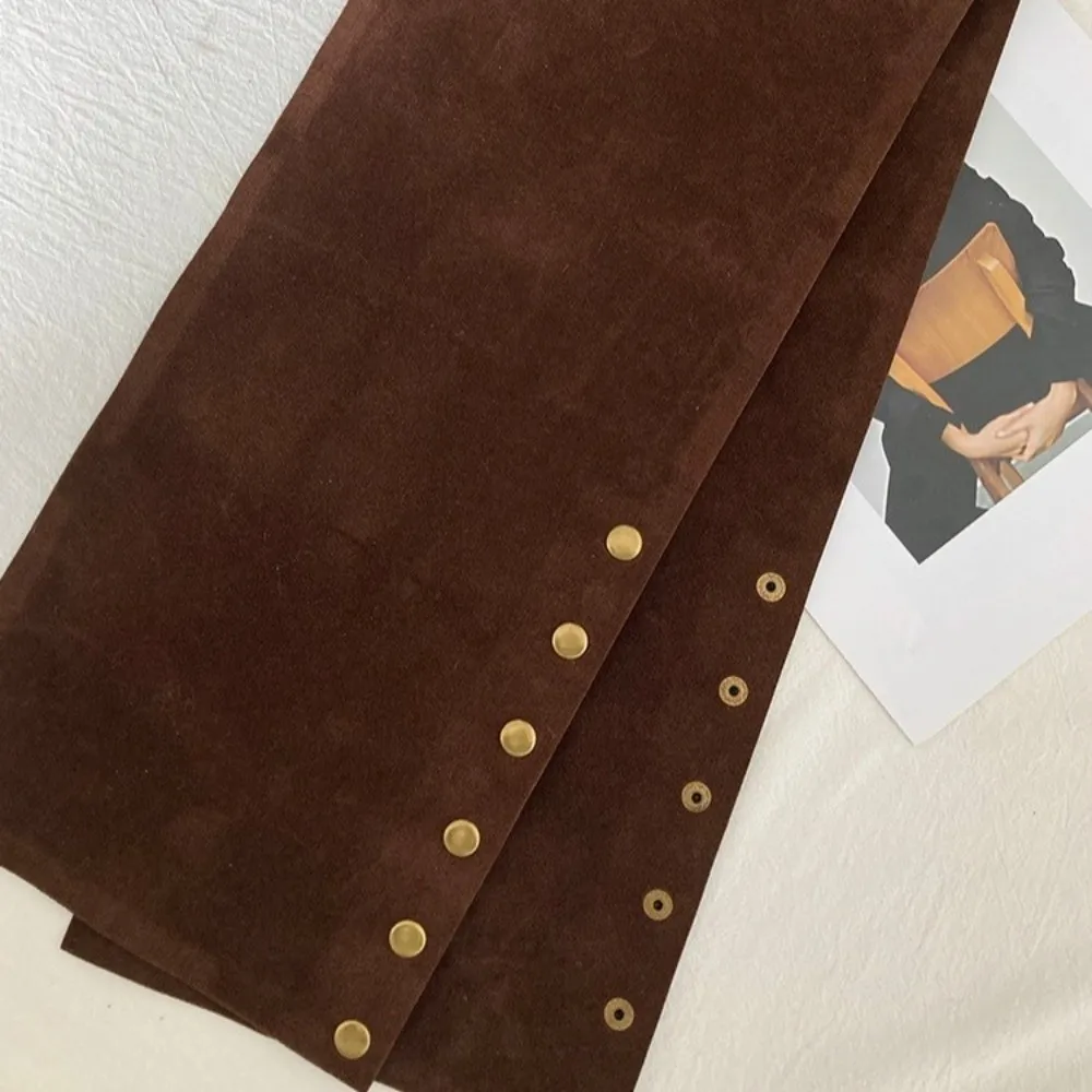 Fashion Irregular Faux Suede Waistband Rivet Decor Brown Ultra-wide Corset Belt Maillard Style Texture Waist Belt Daily Wear