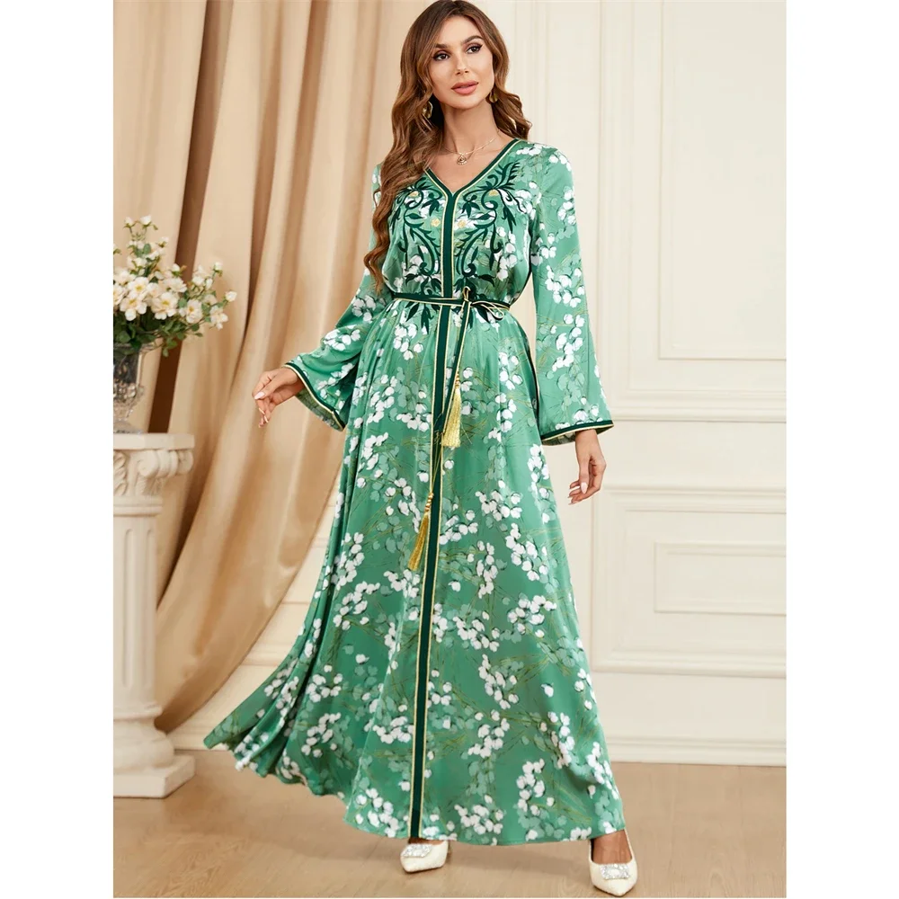 Eid Abaya per le donne Elegante ricamo floreale musulmano Maxi abito Turchia Party Ramadan Dubai Abito caftano Abiti Islam Jalabiya