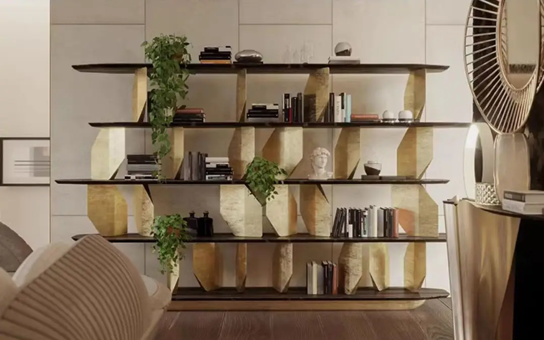 Italian designer high-end bookshelf light luxury style solid wood lacquered bookcase neoclassical study floor display shelf