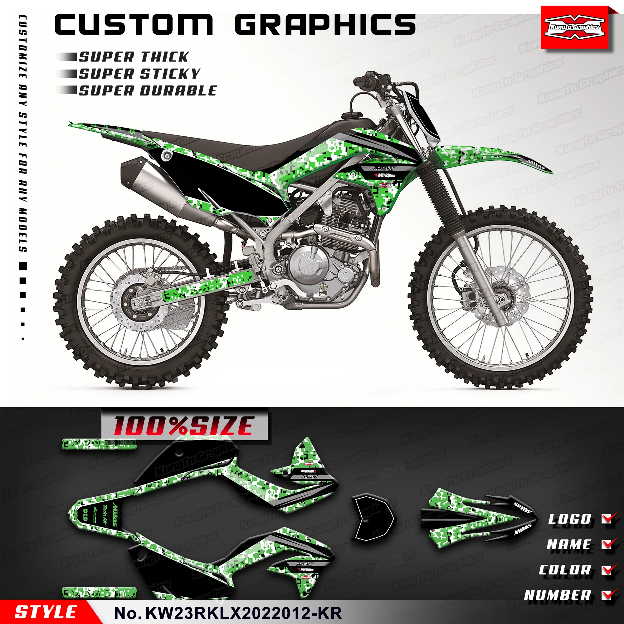 

KUNGFU GRAPHICS Vinyl Sticker Skin Graphics for Kawasaki KLX230R KLX230RS 2020 2021 2022 2023 2024, KW23RKLX2022012-KR