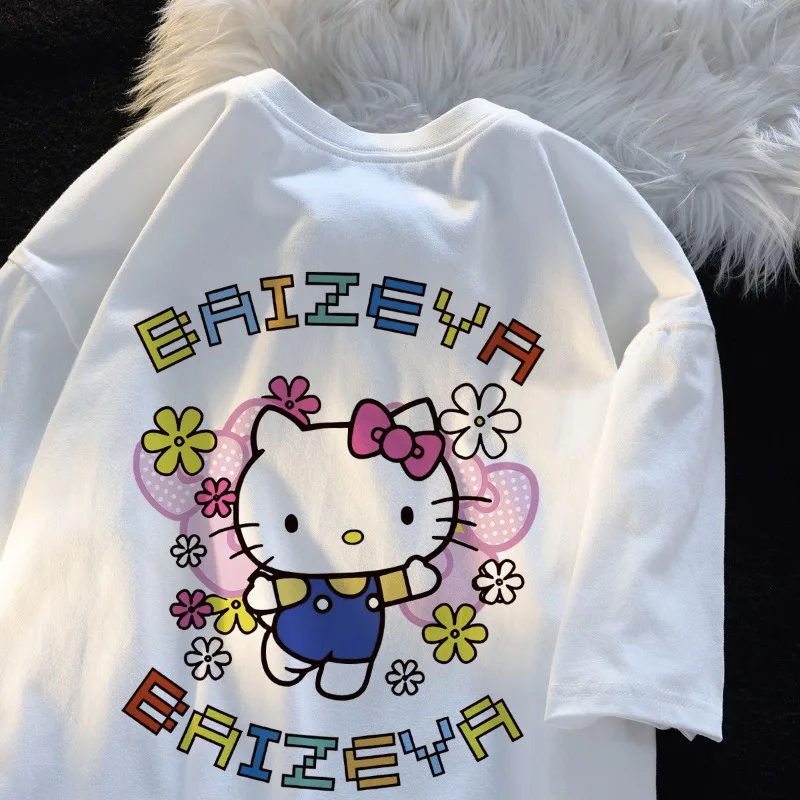 

2025 Japanese Cartoon Hello Cat Cute Style Printed Women's Casual T-shirt Cotton T-shirt Anime Casual T-shirt Comfortable Top