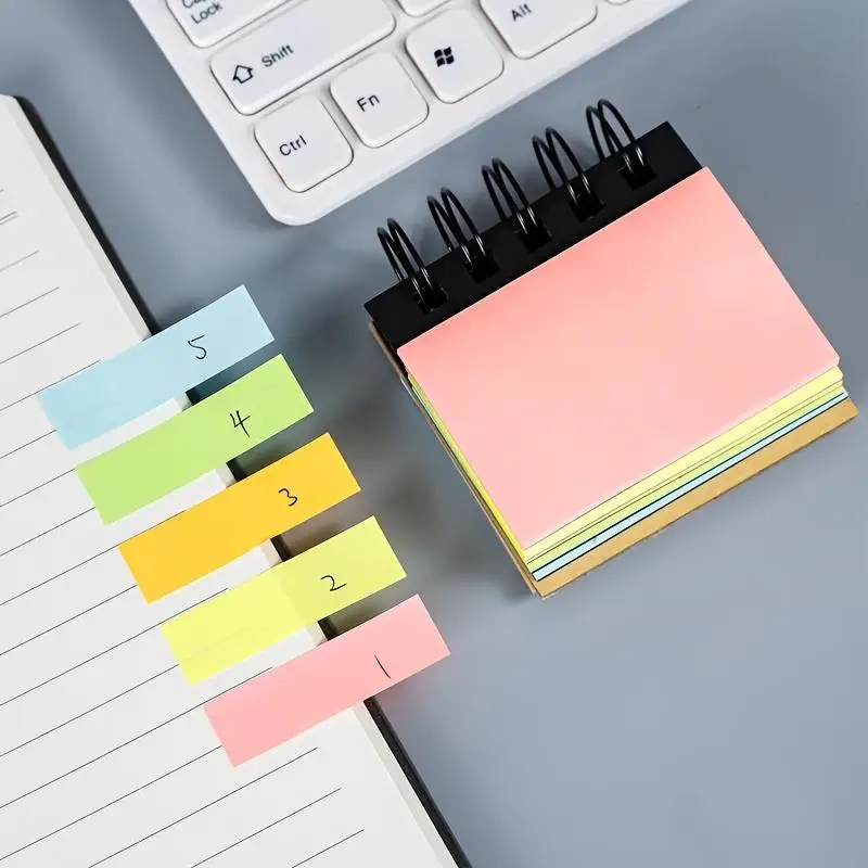 5 Different Colors Total 250 Sheets Portable Combination Sticky Notes Spiral Notebook Self-Adhesive Notes Spiral Bound