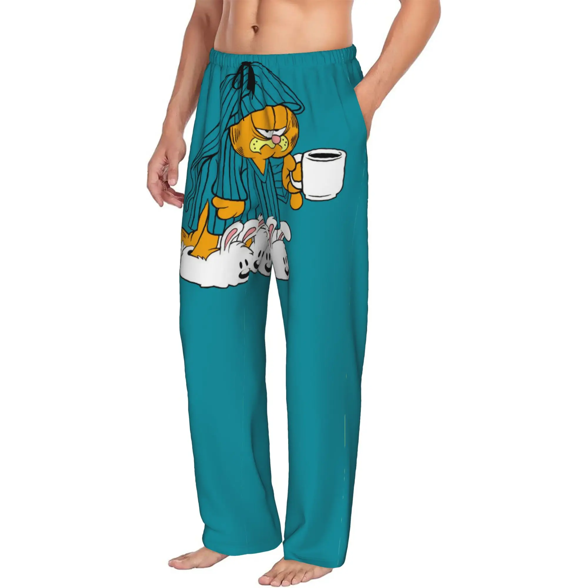 Custom G-Garfields Tired Pajama Pants for Men  Sleepwear Lounge Sleep Bottoms Stretch with Pockets