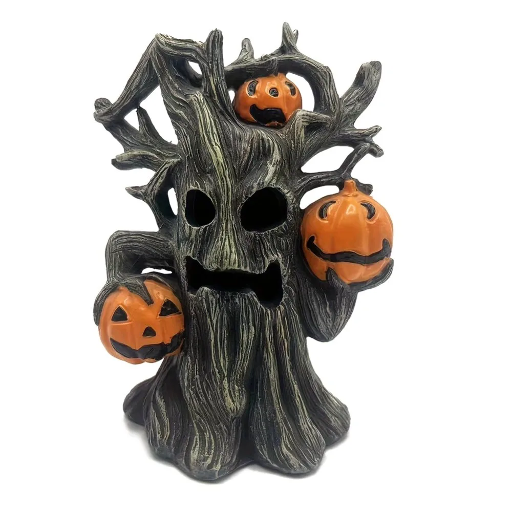 

Resin Halloween Pumpkin Tree Decor Exquisite Ghost Face Pumpkin Tree Sculpture Whimsical Ghost Tree Ornament Halloween Props