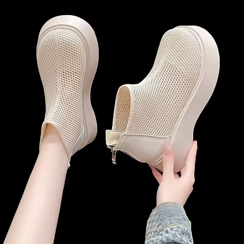 

Summer Mesh Boots 2025 New Women Hollow out Cool Boots British Breathable Ankle Boots Female Fashion Motorcycle Shoes Sandals