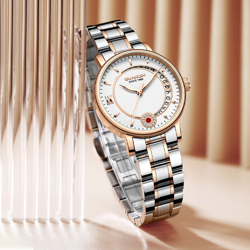 GUANQIN montre pour femme de luxe mouvement mécanique automatique squelette fenêtre de Date saphir cristal loisirs 30M montres étanches