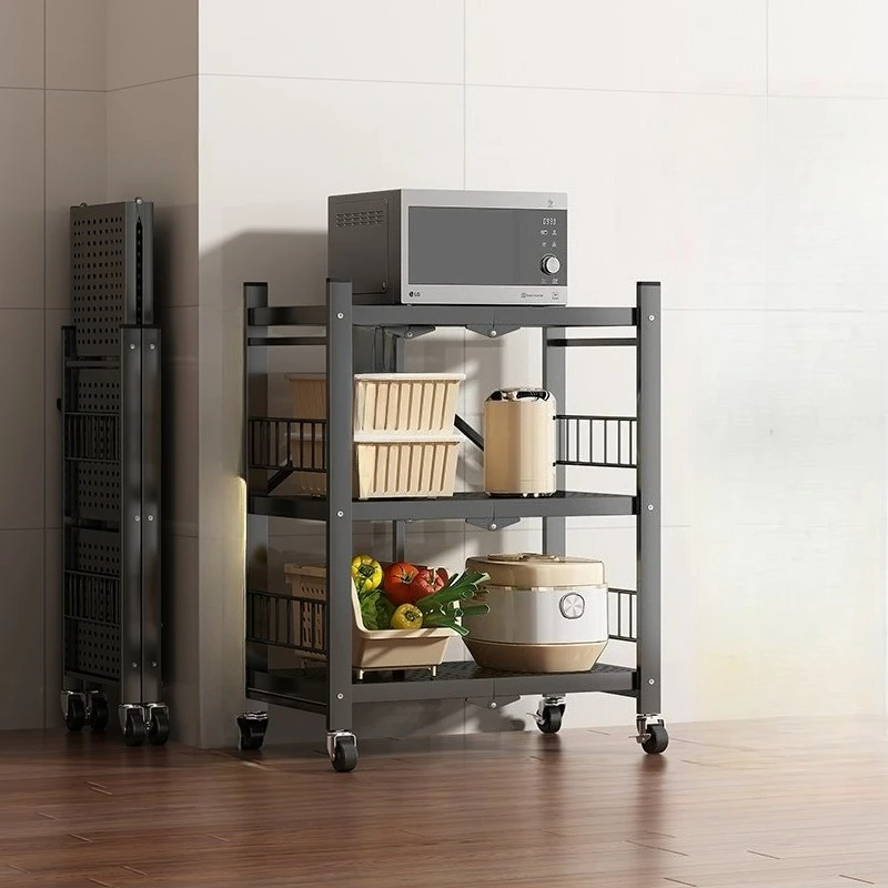 

Kitchen rack, floor-to-ceiling multi-function, installation-free, folding, storage, storage rack, microwave oven