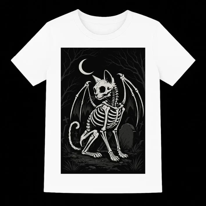 HOT SALE Gothic Skeleton Cat Shirt Halloween Horror Aesthetics Cat and Moon Creepy Cute Witch Fall Tee Scream Skull Tees