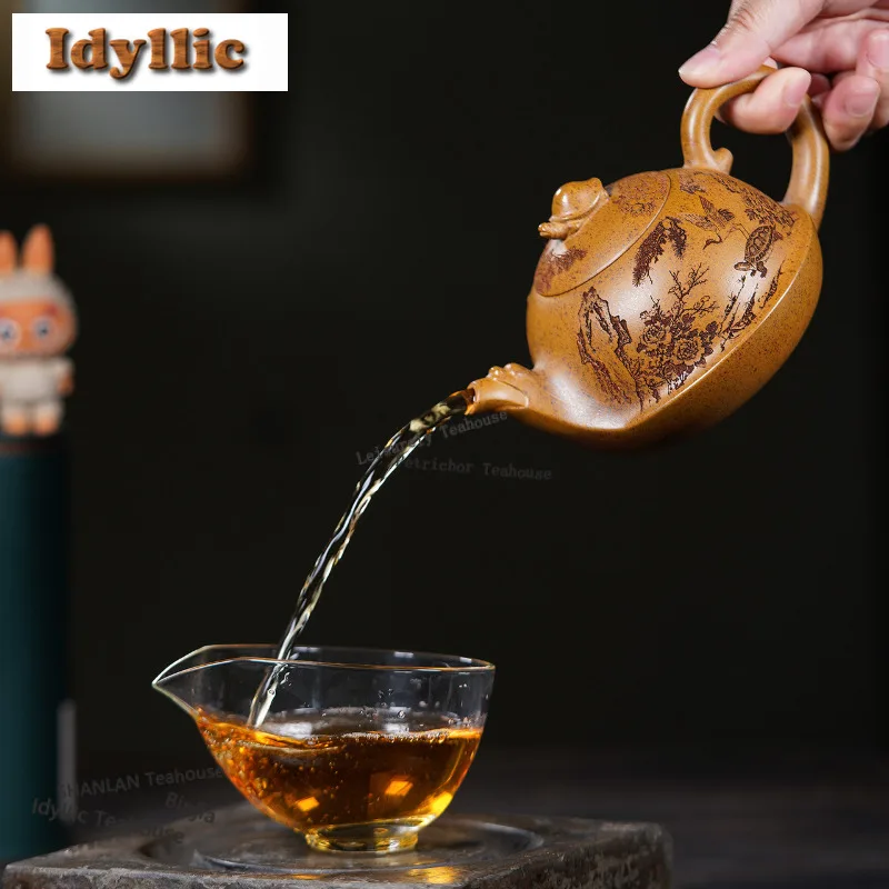 430ml Boutique Yixing Purple Clay Teapots Handmade Turtle Pot Raw Ore Section Mud Kettle Zisha Tea Set Tea Services Supplies
