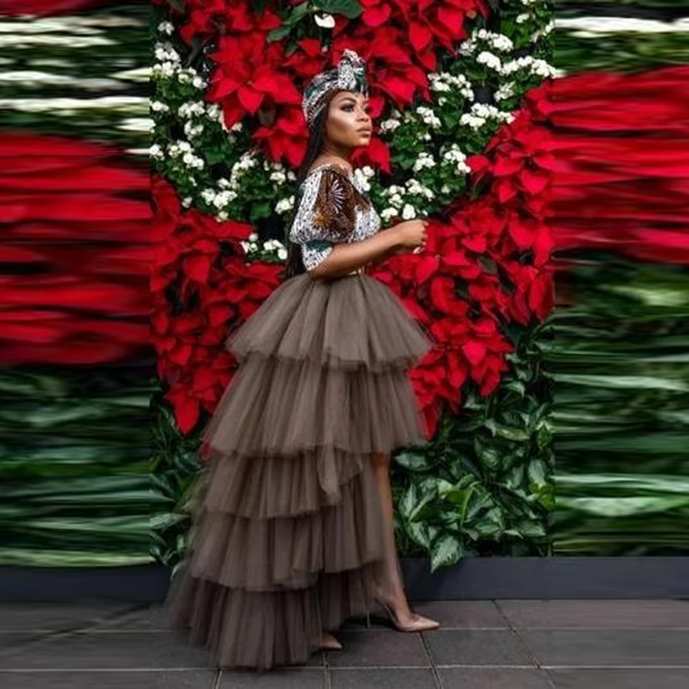 브라운 하이 로우 튤 스커트 페티코트 언더스커트 웨딩 스커트 웨딩 액세서리 드레스용 신부 파티 스커트