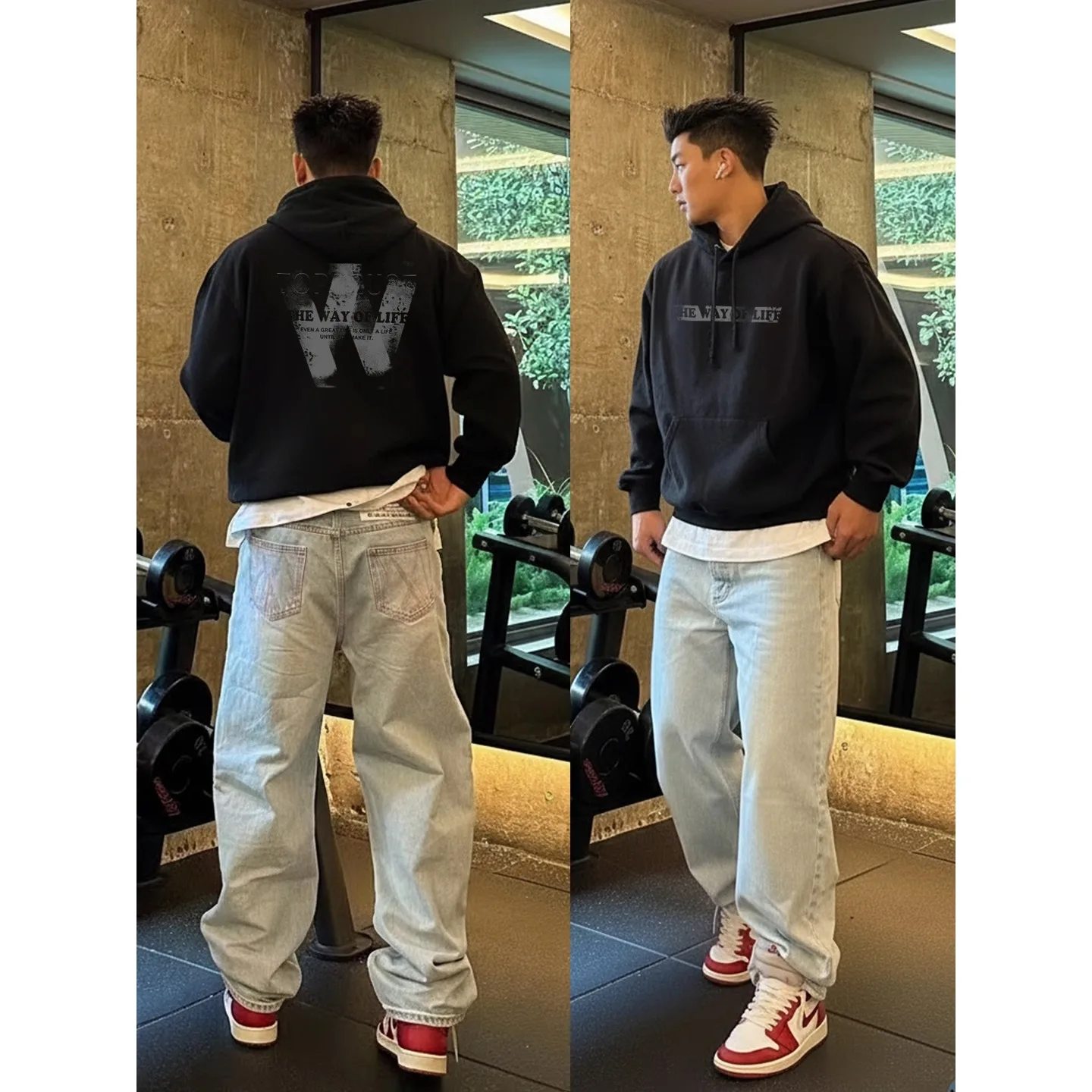 Felpa con cappuccio in peluche nero stile americano uomo donna autunno inverno 2025New felpa pullover calda in cotone oversize Y2k Top abbigliamento da uomo