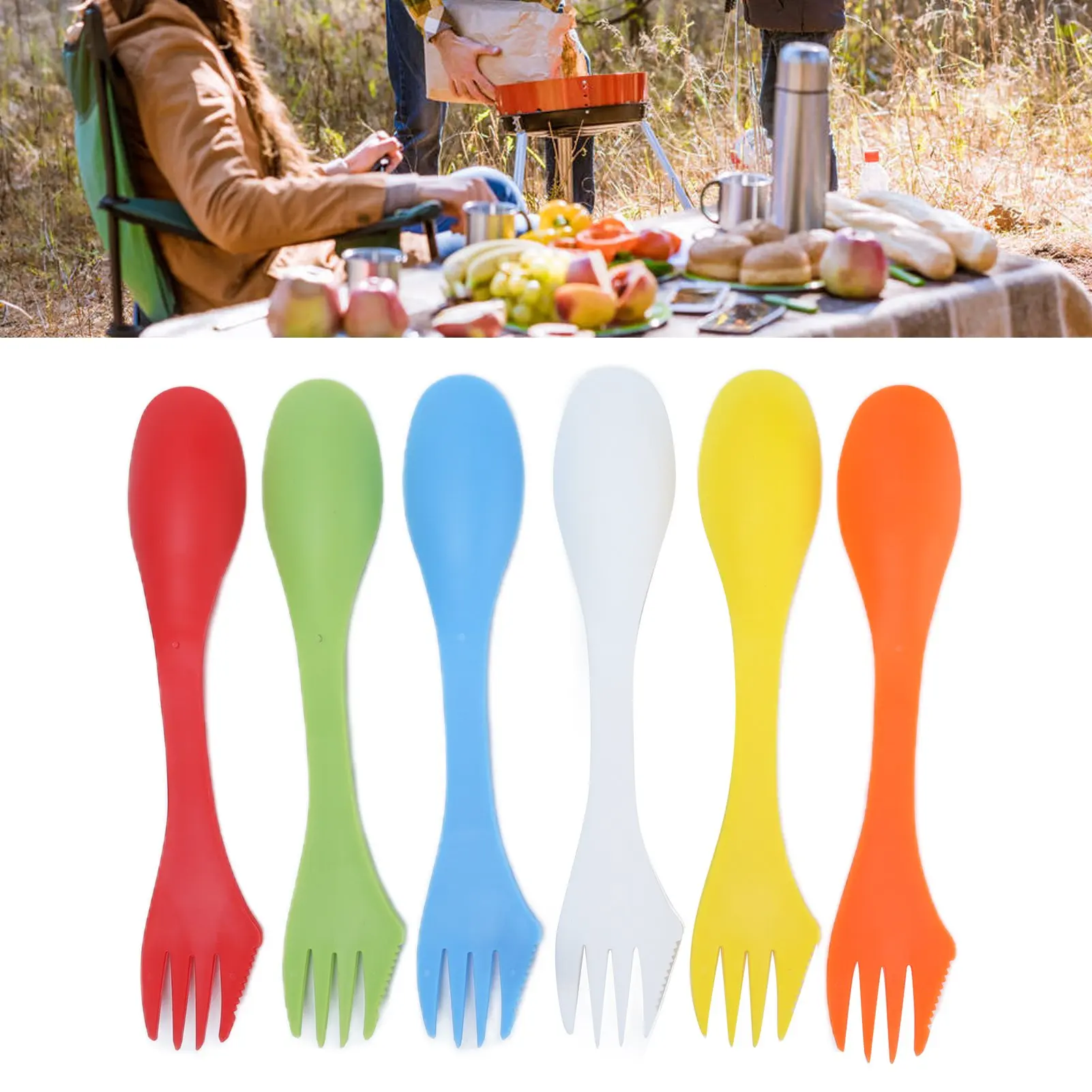 24pcs 3 in 1 Knife Fork Spoon Multifunctional Portable Plastic Spoon Knife Fork Utensils Set for Outdoor Activities