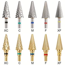 1/2Pcs Nail Gold Carbide Nail Drill Bit Tapered Milling Cutter for Manicure Remove Gel Acrylics Tool Nail Drill Accessories