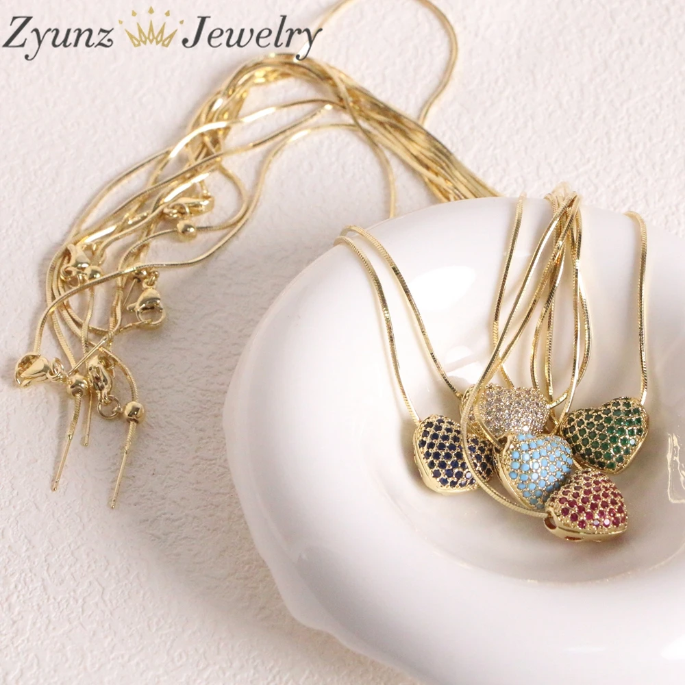 10PCS, Cubic Zircon Heart Necklace For Women Gold Silver Color Chain Pendant Choker Necklaces Girls Party Gift Jewelry