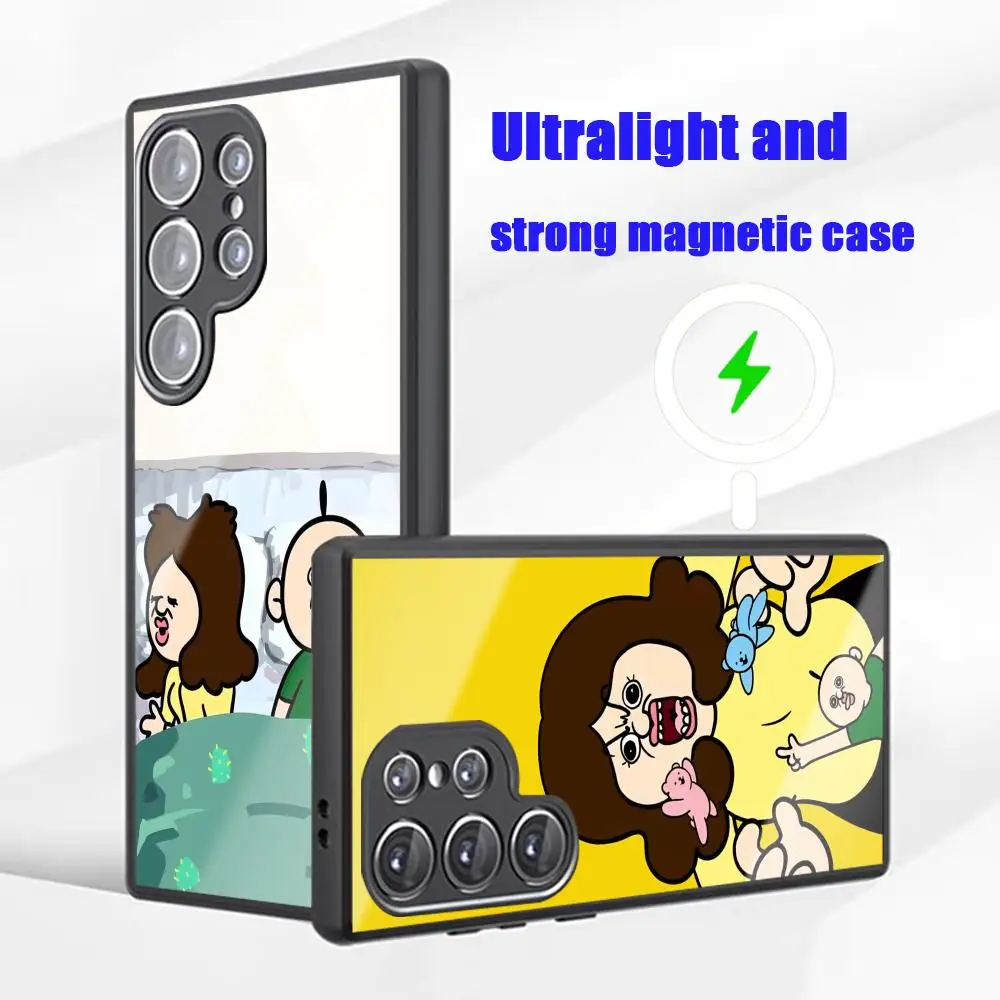 Funda de teléfono con dibujos animados de Bangbang Daily Life para Samsung S26 S25 S24 S23 S22 S21 S20 Plus, funda magnética de cristal Ultra