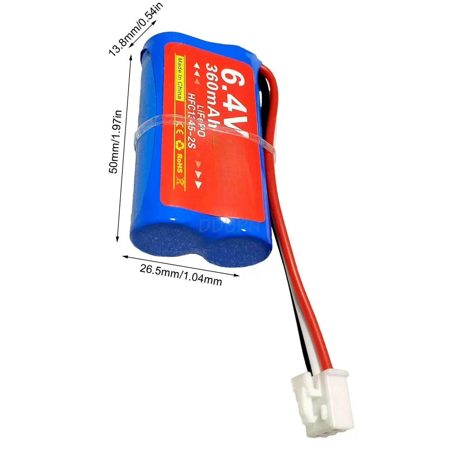 HFC1345-2S 6.4V 360mAh LiFePO4 Battery with XHB2.54-3P Reverse Male Connector for RC Car RC Boat RC Model
